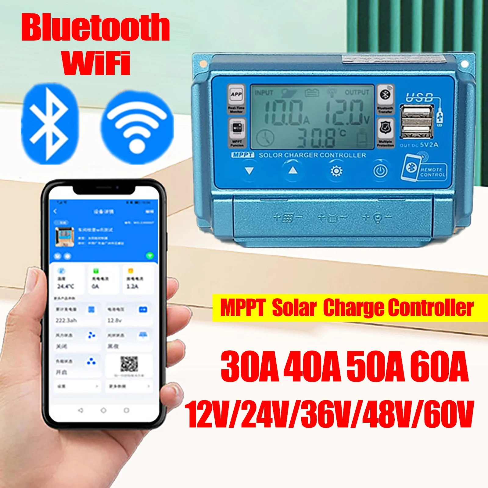 Drone Solar Charger - 12V24V36V48V60V 30A/40A/50A/60A Tampilan Digital LCD Definisi
